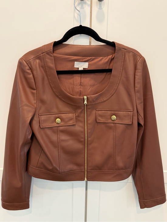 LOFT Jackets & Blazers - LOFT Chestnut Brown Faux Leather Cropped Jacket